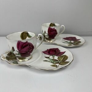 Vtg‎ Royal Standard Red Rose Teacup Snack Plate Set Bone China England